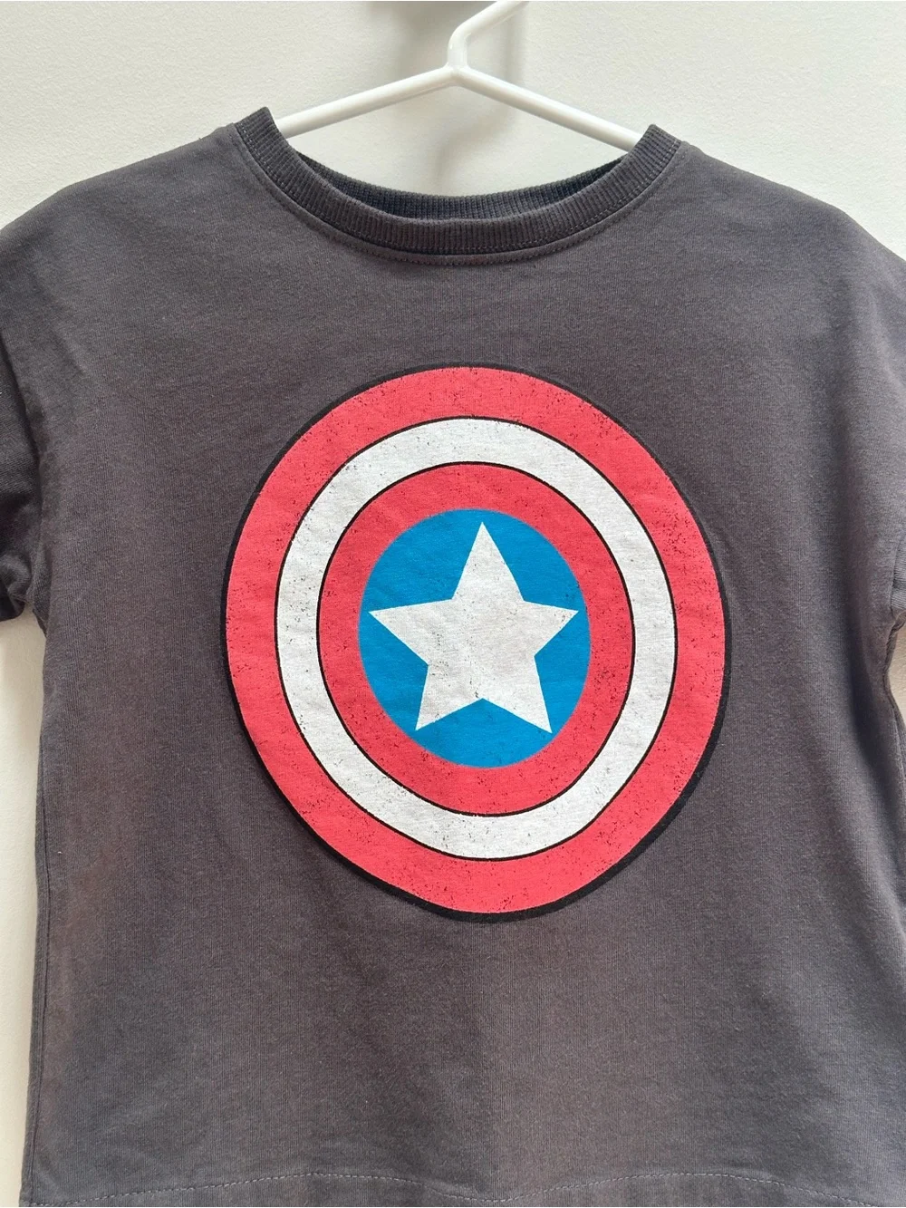Zara Marvel Gray Tee with Red, White and Blue Shield Graphic, 3 Years